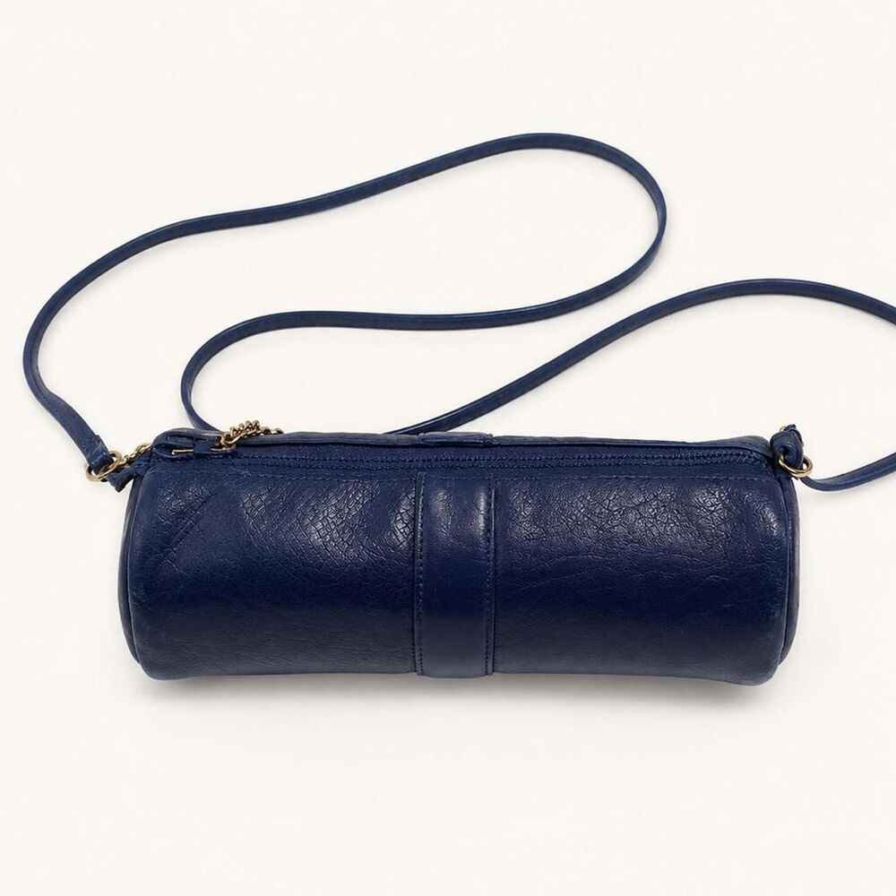 Halston Heritage Navy Leather Cylinder Shoulder Bag